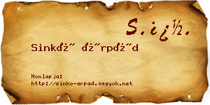 Sinkó Árpád névjegykártya